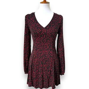 Urban Outfitters Womens Isabel Dress Black Red Polka Dot Puff Sleeve Medium